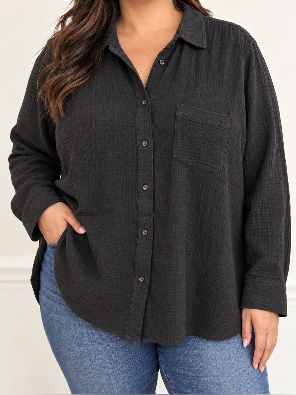 J. Crew Black Button-Down Gauze Long Sleeve Shirt Plus Size 22 Women’s NWT